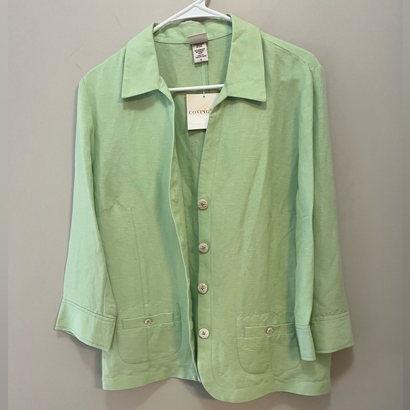Covington Blazer Lime Linen Blend Collared Button Down 3/4 Sleeve Jacket size 12 - Picture 10 of 10